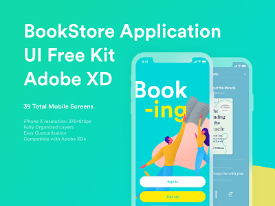 Bookstore Application Free UI Kit adobe xd book book app design free mobile ui kit free ui kit freebie freebies mobile ui ui ui kit