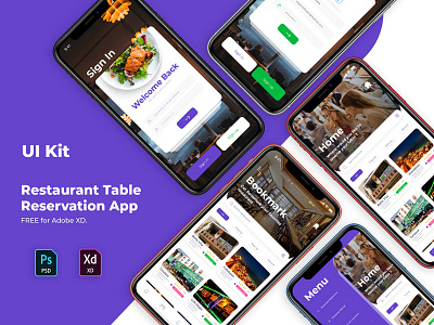 Free Restaurant Reservation Ui Kit  (Adobe Xd)