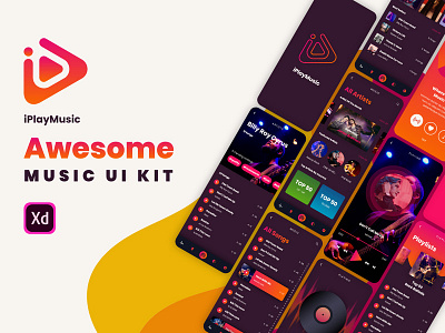 Free Music Player App UI Kit app app design app ui app ui kit application freebie freebies mobile mobile apps mobile ui kit player ui kit ui