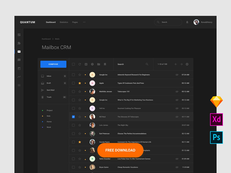Free Mailbox Ui Template by Juan Trigusto on Dribbble