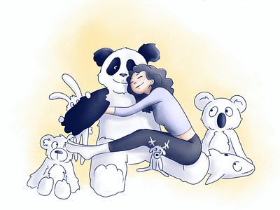 Locked down friends teddybear panda illustration