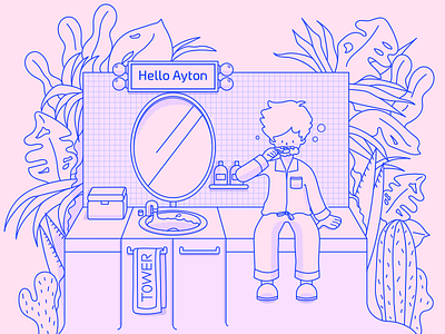 Project 'Hello Ayton' - A melting bathroom character design drawing graphics illustration