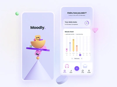 Moodly - mood tracker mobile app 💜 clean design concept design design designer portfolio emoji figma graphs health illustration mental health mobile app mobile application mood tracker product design success screen survey ui uidesigner ux uxdesigner