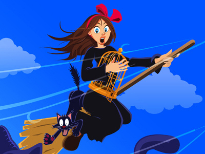 Kiki's Delivery Service - First Delivery broom cat flying jiji kiki kikis delivery service witch