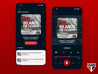 SPFC - Podcasts Player Screen UI app audio brazilian design player podcast soccer soccer team spfc sports são paulo são paulo fc tricolor ui ux