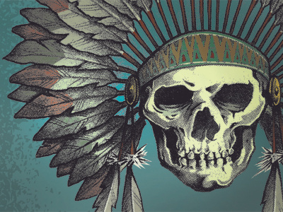 Indian Head dress feathers headdress illustration indian native american skull spooky vector