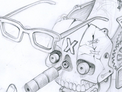 x head Dribble Sketch bike peg gears glasses skateboard tires skull