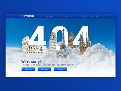 Ryanair 404 Page 404 page airline photoshop ryanair ui web design
