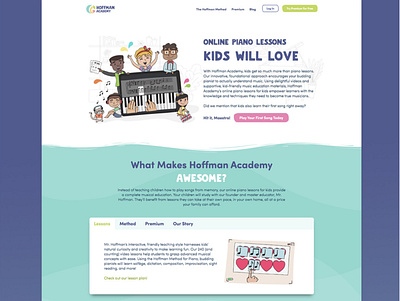 Homepage design branding children childrens illustration doodles education homepage design illustration piano ui vector web illustration webdesign