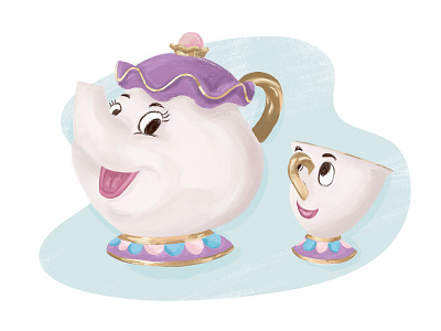 Mrs. Pots & Chip beauty and the beast character disney doodles fanart illustration tea