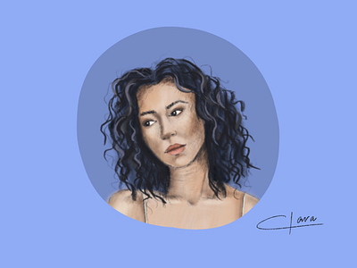 Blue portrait blue curls design digital illustration illustration portrait procreate
