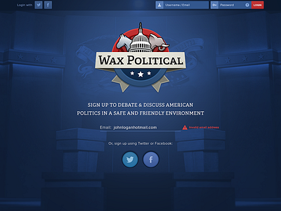 Wax Political Landing Page american debate landing login political politics sign up signup ui website