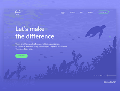 Earth Conservation App Landing Page conservation design experiencedesign gradient illustration imarley.ux sea turtle ui uidesign uiux uiuxdesign user interface ux vector web website wildlife