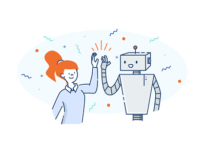 Robot High Five confetti excited high five illustration robot success