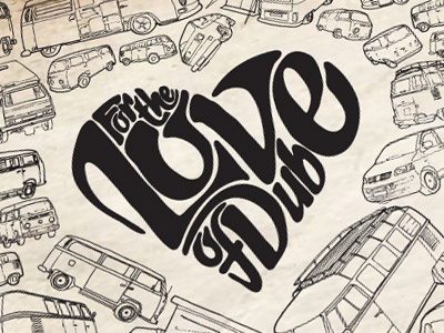 Love Of Dub Campers black campervan pen and ink typographic vw