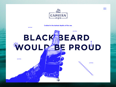 Landing Page Task 03 blue captain drink drunk landing page pirates sea typography website whiskey
