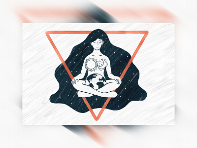Meditating Women cosmos female feminine happy illustration meditation peace peaceful space stars triangle universe