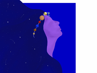 The Universe blue galaxy illustration planets space stars universe vector woman