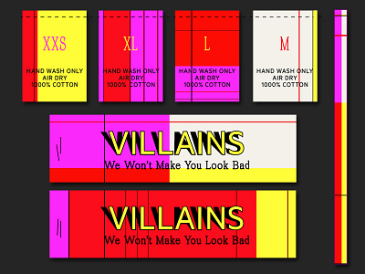 Villians branding clothing neon ribbon stripe tag type typography