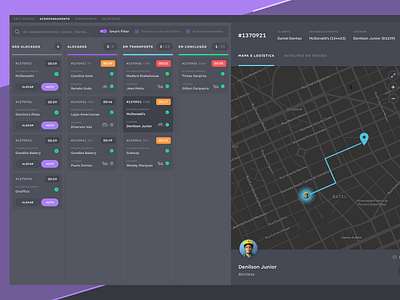 Delivery Logistics Operator - Order Tracking dark dark mode dark theme dark ui delivery interface map platform ui ux web web app