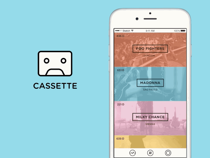 Cassette - Broadcast Live Concerts animation gif interaction ios mobile ui
