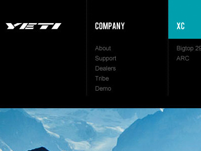 Yeti Cycles Nav Hover black clean design design text turquoise ui white