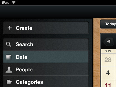 iPad App Calendar Side Nav