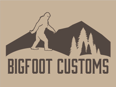 Bigfoot Customs Logo bigfoot branding firearms gunsmithing logo mountains outdoors pine tree rustic silhouette tactical woodsy
