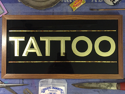 Tattoo gold lettering letters sign