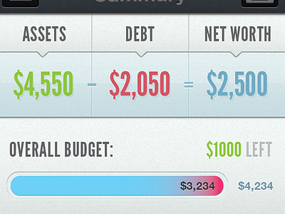 Summary Page bar graph budget iphone