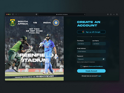 Daily UI #1 - Sign Up Page app application cricket daily ui dailyui 001 dark mode design india interface ipl login page screen sign up signup sports ui ux web web design