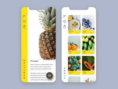 Dragstor app branding design fruit minimal pineapple shop shopping app shopping cart simple design ui ux white yellow