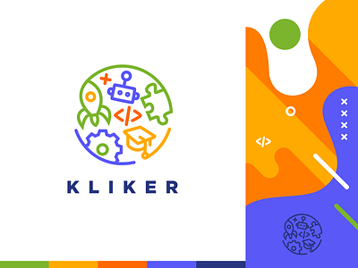 Kliker IT Center for Kids branding branding design children education icon illustration kids logo logotype minimal moye moyedesign robots school simple design typography vector