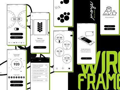 Wireframes - Early Game Alarm app app design black and white minimal moye moyedesign ui ui design ux uxdesign wireframes
