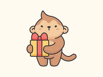 Monkey and gift adorable animal aomam cartoon character child cute gift illustration monkey vector