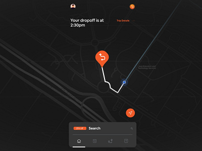 buseet - Main Screen bus bus app bus booking bus pooling buseet concept dark mode dark ui dropoff map maps minimal modern pickup simple tracking transport transportation ui ux