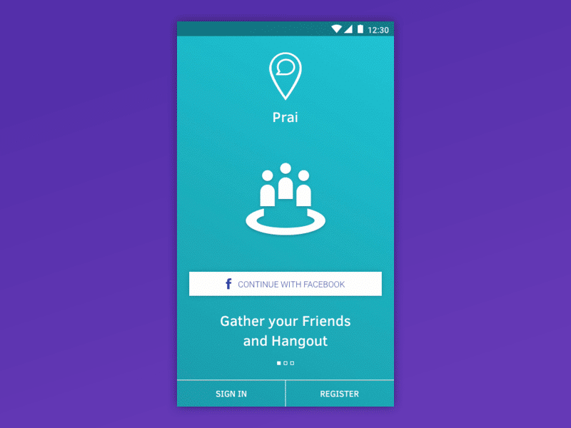 Prai Onboarding Screens ux minimal ui colorful fun onboarding principle social media location animation
