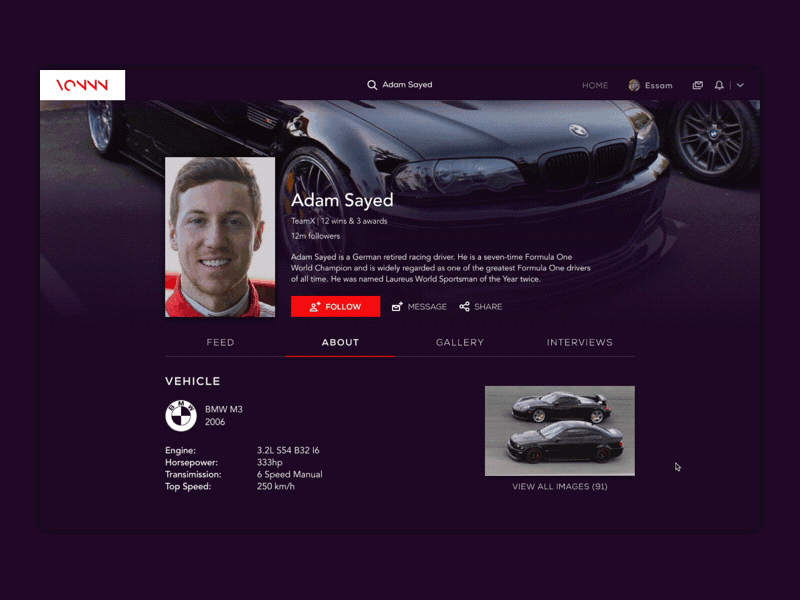 Profile Concept material web social network sketch bmw car dark interaction principle animation concept profile