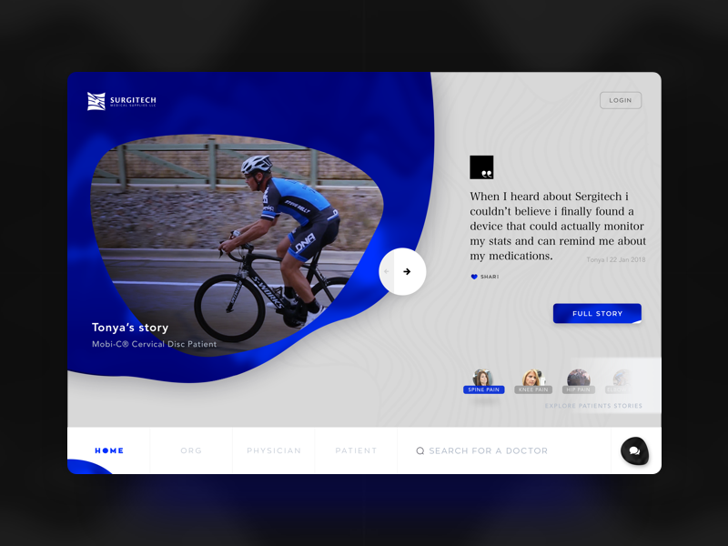 Surgitech Website - Homepage future pitch collaboration concept simple modern blue ui ux story patient futuristic medical minimal