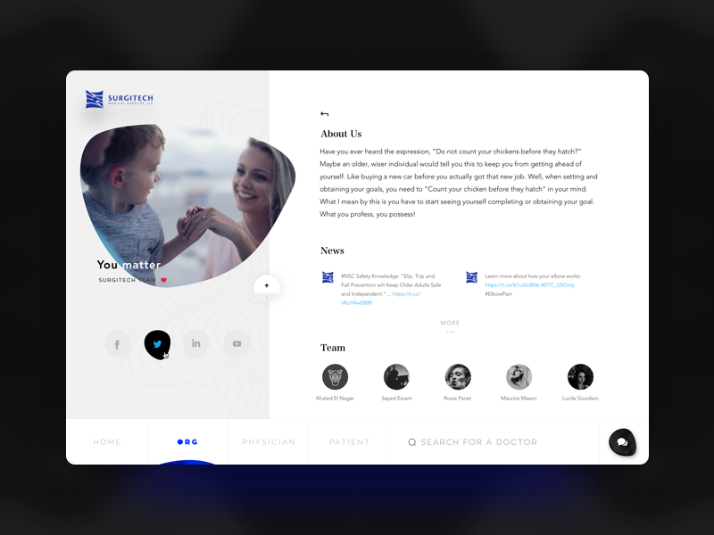Surgitech Website - About Us future pitch collaboration concept simple storyboard stories patient medical blue ui ux ui modern minimal