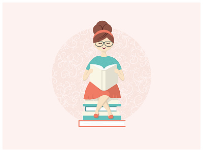 Bookworm Mabel art book character drawing girl glasses greetings card illustration pencil read reading woman