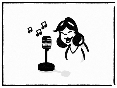 Retro Girl character drawing girl illustration microphone music record retro sing singing vintage