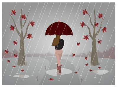 Rainy Jane art autumn character drawing fall greetings card illustration leaves puddles rain rainy umbrella walking woman