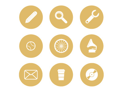 Web Icons ball bike circle coffee gold icon mail music pencil spanner yellow