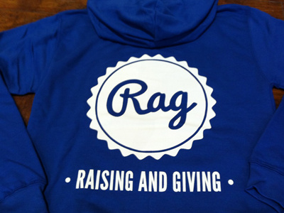 Rag Logo printed on Hoodie blue charity hoodie logo rag