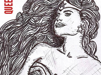 Wonderwoman black dc drawn hand drawn hearts playing card queen red sketch superhero white