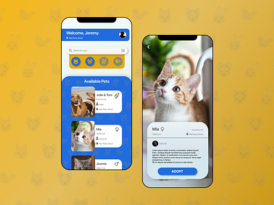 Pet Adoption App adoption app application blue cats dogs figma orange pet pets ui