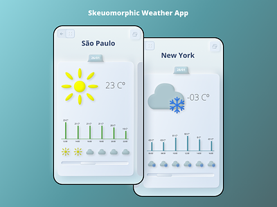 Skeuomorphic Weather App app application climate figma neumorphism ny skeuomorph skeuomorphism ui ux weather weather app