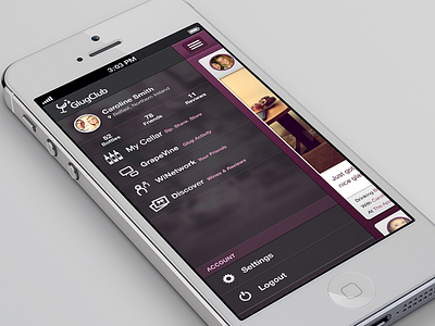 Slide Menu app blur ios menu profile slide menu wine