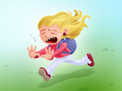 Run, baby, run blond cartoon crying czech girl running